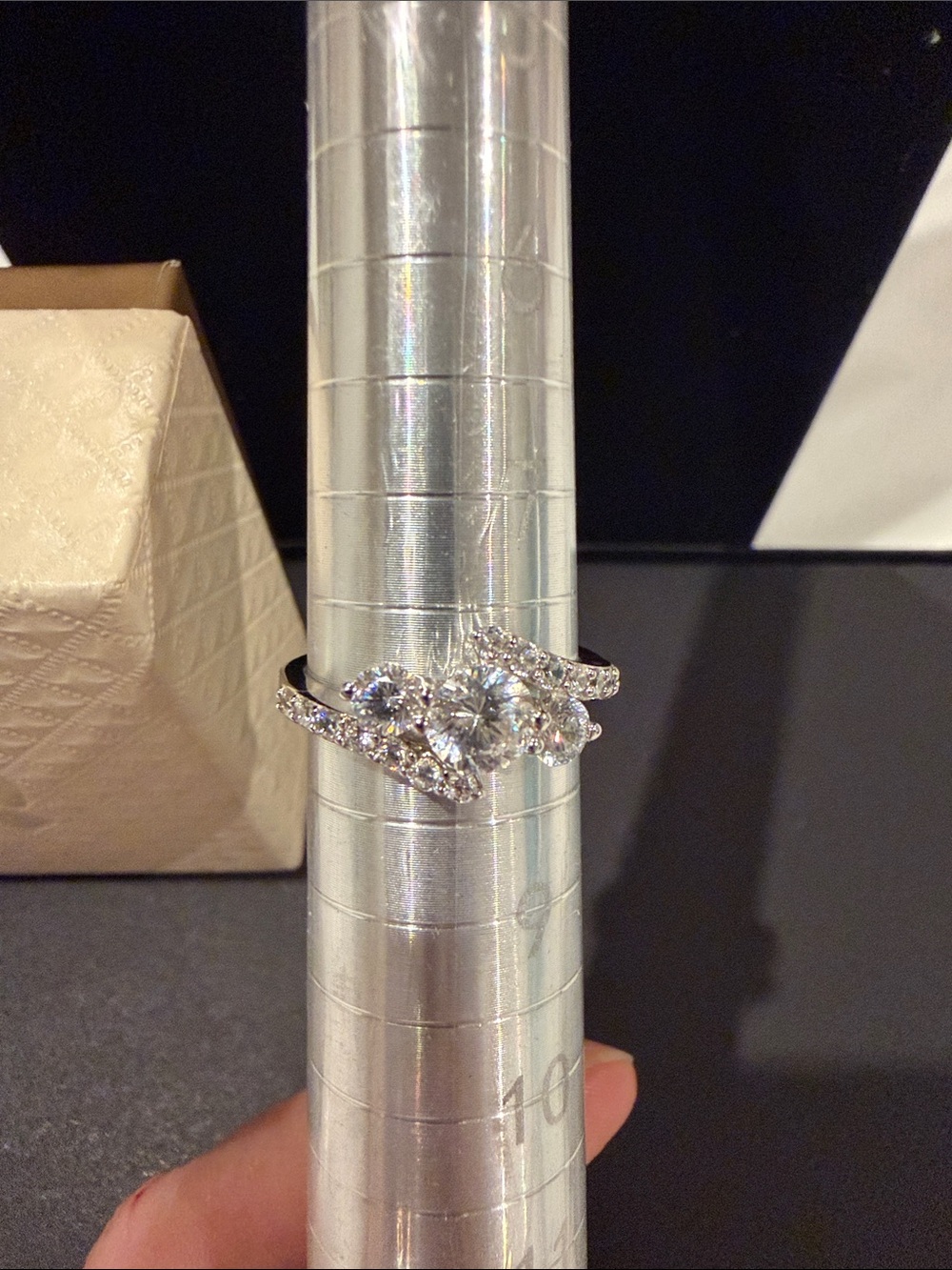 Diamonique Round 2ct Solitaire Ring with Baguette Accent Side Stones - Platinum